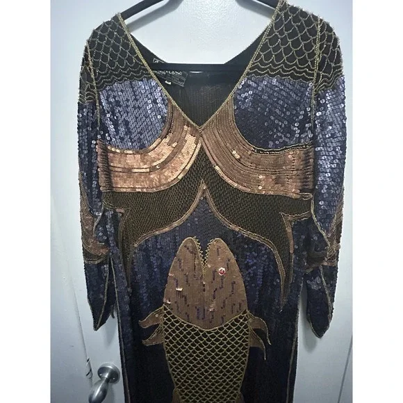 RARE Creative Creations Made In India 100% Silk Size Medium Disco Dress Sequined - Picture 7 of 14